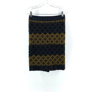 Ann Taylor Loft Women's Black Brown Crochet Striped Lined Pencil Skirt Size 00